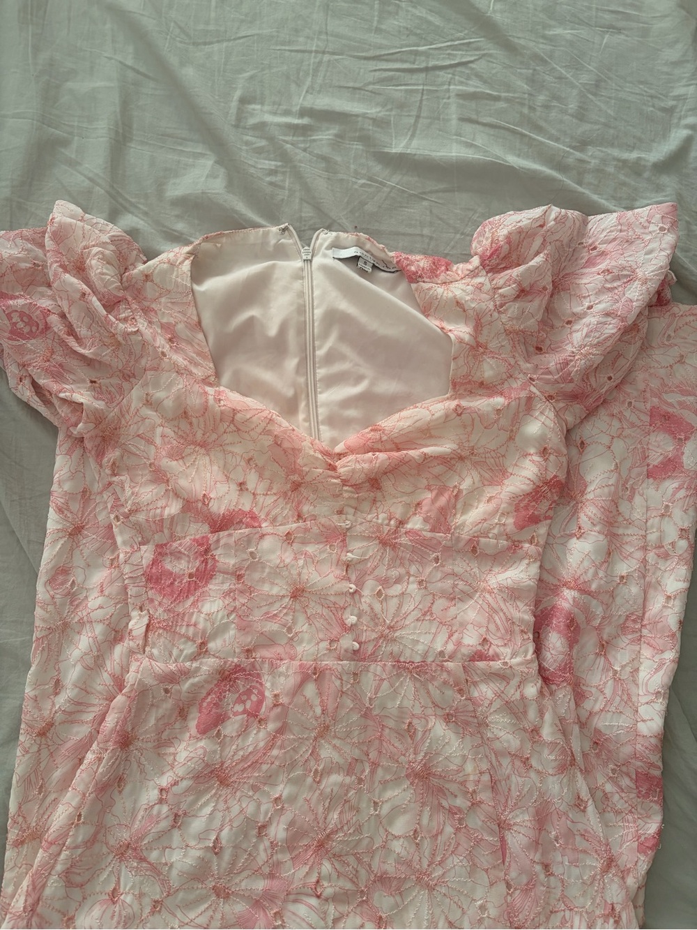 Pink Floral Lace Puff-Sleeve Women's dress - Unbranded